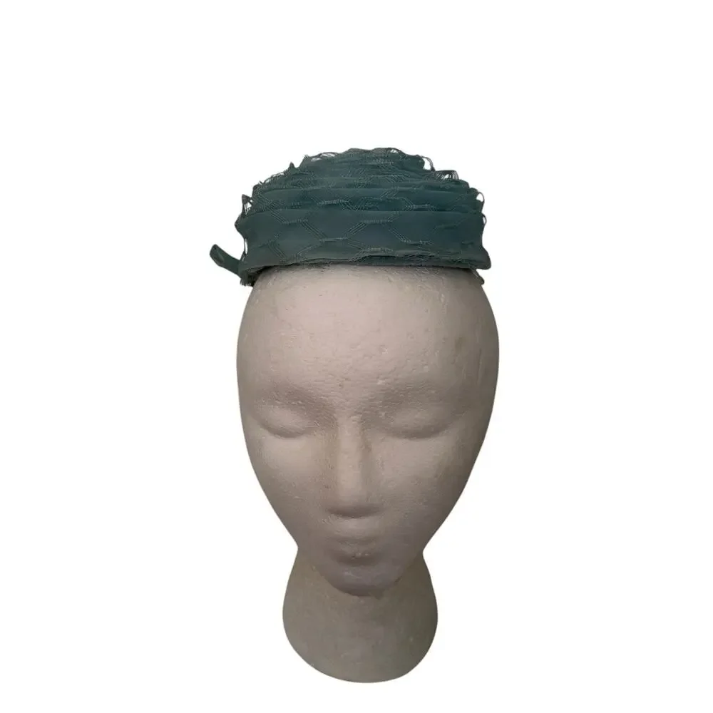 Vintage Robin’s Egg Blue Tulle Rose Pillbox Hat Cottagecore Fascinator - Picture 2 of 7